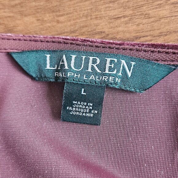 Lauren Ralph Lauren Velvet Peplum Tunic Blouse Women's Large Mauve Pink Buttons - Picture 10 of 13